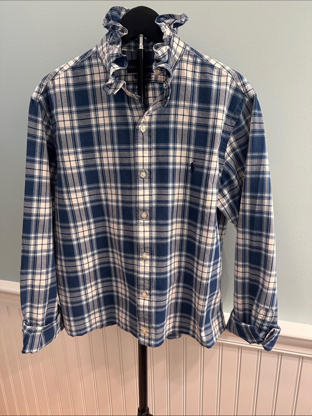 Reimagined men’s Ralph Lauren  Blue and White Plaid Button-Down Shirt